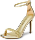 Women's Floral Ankle Strap Stiletto Heeled Sandals – Open Toe Dressy Party Shoes