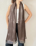 stylesilove Women Shimmering Striped Scarf Silk-like Scarves Ultra Lightweight Soft Shawl Neck Wraps