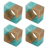 Fennco Styles Mango Wood & Resin Modern Square Napkin Rings, Set of 4