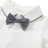 stylesilove Baby Boys Short Sleeve Collared Bodysuit and Suspender Shorts, Bowtie 3pcs Gentleman Set Cotton Overalls Outfit