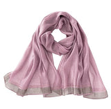 stylesilove Women Shimmering Striped Scarf Silk-like Scarves Ultra Lightweight Soft Shawl Neck Wraps