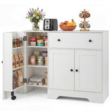 Coffee Bar Cabinet with Rolling Wheels and 3 Doors - 41.5"