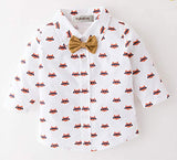 stylesilove Little Boy Foxy Design Clothing Suit, All over Fox Print Shirt, Vest Coat and Pants 3pcs Outfit