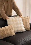 Fennco Styles Luxury Faux Fur Decorative Filled Throw Pillow 18" W x 18" L – Ivory Plush Fluffy Cushion for Couch, Bedroom, Living Room and Office Décor