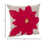 Fennco Styles Christmas Unique 3D Poinsettia Decorative Throw Pillow Cover 17 x 17 Inch - Holiday Flower Pillow for Everyday Use, Couch, Living Room and Bedroom Décor