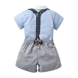 stylesilove Infant Baby Boys Blue Bowtie Romper and Plaid Shorts, Star Suspenders Gentleman Suit 3pcs Outfit