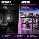 Queen Loft Bed with L-shaped Desk and USB Ports