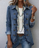 Floral Embroidered Ruffle Trim Double-Breasted Boho Cardigans