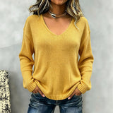 Women's Relaxed V-Neck Drop-Shoulder Pullover Sweater