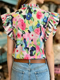 Printed Ruffle Sleeve Blouse