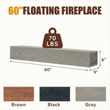 60-Inch Rustic Embossed Wood Fireplace Mantel, Wall-Mounted Floating Shelf, Gray