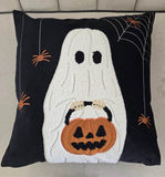 Halloween Ghost with Pumpkin Bucket Throw Pillow Set of 2