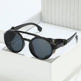 Retro Round Leather Frame Sunglasses – Vintage Fashion Eyewear