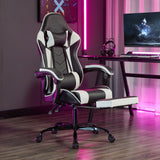 Gaming Chair with Footrest, Ergonomic Computer Chair, Black White Leather