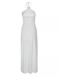 Backless Ruched Halter Neck Maxi Dress