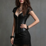 Women's Faux Leather Boned Corset Top