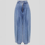 High Waisted Leg-Tie Jeans – Zipper Detail Button Closure Long Pants