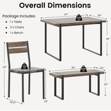 4-Piece Dining Table Set for 4 with 1 Bench and 2 Chairs-Gray