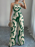 Abstract Print Sleeveless Wide Leg Jumpsuit