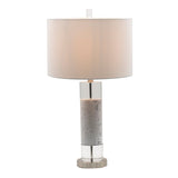 Sculpted Marble & Crystal Cylinder Table Lamp