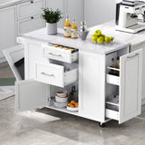 K&K 50.7" Kitchen Island with Storage Tilt Trash Can Cabinet