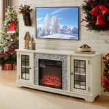 58" Modern TV Stand with Electric Fireplace and Storage - White