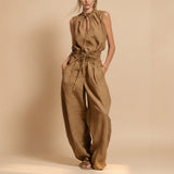 Women's Sleeveless High-Waist Wide-Leg Pleated Jumpsuit