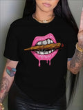 Women’s Lips Print Crew-Neck Tee