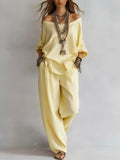 Off-Shoulder Loose Fit Top and Pants Two-Piece Set