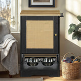 Feeding Station with Storage Cabinet and Stainless Steel Bowls - Black