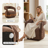 Chenille Fabric Swivel Accent Armchair, Brown Barrel Chair With Curved Backrest
