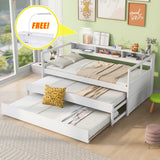 Daybed With 2 Trundles, 3 Storage Cubbies, Built In USB Charging Light