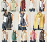 stylesilove Women Shimmering Striped Scarf Silk-like Scarves Ultra Lightweight Soft Shawl Neck Wraps