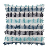 Fennco Styles Boho Striped Fringe Cotton Decorative Throw Pillow 20" W X 20" L – Blue Textured Cushion for Couch, Sofa, Bedroom, Office and Living Room Décor