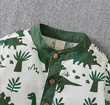 Styles I Love Toddler Little Boys Green Dinosaurs Printed Henley Shirt and Shorts 2pcs Short Sleeve Outfit Summer Clothes