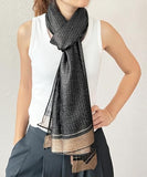 stylesilove Women Shimmering Striped Scarf Silk-like Scarves Ultra Lightweight Soft Shawl Neck Wraps