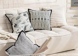 Fennco Styles Art Style Leaf Feather Design Jacquard Throw Pillow Cover 18" W X 18" L – Black Woven Square Cushion Case for Couch, Sofa, Bedroom, Office and Living Room Décor