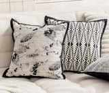 Fennco Styles Art Style Leaf Feather Design Jacquard Throw Pillow Cover 18" W X 18" L – Black Woven Square Cushion Case for Couch, Sofa, Bedroom, Office and Living Room Décor