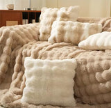 Fennco Styles Luxury Faux Fur Decorative Filled Throw Pillow 18" W x 18" L – Ivory Plush Fluffy Cushion for Couch, Bedroom, Living Room and Office Décor