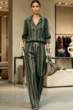 Lapel Collar Wide-Leg Trouser Set | Printed Two-Piece Co-Ord