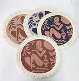 Fennco Styles Art Design Abstract Print Fringe Cotton Placemat 13" Round, Set of 4 - Woven Table Mats for Home Décor, Dining Table, Banquets and Special Events