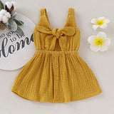 stylesilove Baby Girls Sleeveless Front Tie Bowknot Gauze Cotton Dress Toddler Girl Solid Sundress Summer Outfit