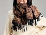 stylesilove Women Geometric Maze Print Cashmere Scarf with Fringe Ultra Soft Shawl Scarves Neck Wraps, 2 Colors