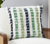 Fennco Styles Boho Striped Fringe Cotton Decorative Throw Pillow 20" W X 20" L – Blue Textured Cushion for Couch, Sofa, Bedroom, Office and Living Room Décor