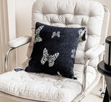 Fennco Styles Jacquard Butterfly Tassel Decorative Filled Throw Pillow 18" W X 18" L – Black Woven Square Cushion for Couch, Sofa, Bedroom, Office and Living Room Décor