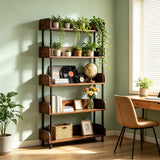 5-Tier Industrial Bookshelf - Open Rustic