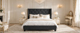 Modern Queen Size Platform Bed Frame with Tufted Velvet Headboard