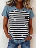 Denim Patchwork Short Sleeve Blouse
