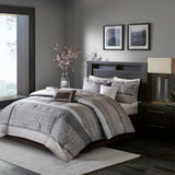 7 Piece Jacquard Comforter Set Grey/Taupe California King