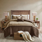 7 Piece Faux Suede Comforter Set Brown California King